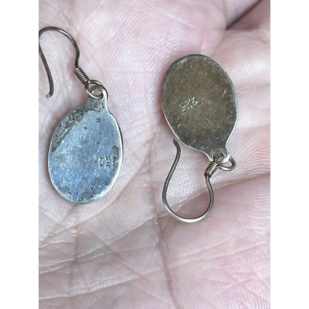 Vintage Sterling Silver Gaspeite Drop Earrings Green Dangle Southwest 925 Oval